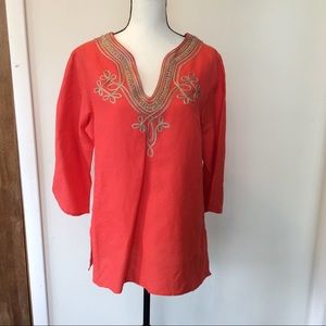 Beautiful Coral Blouse w/applied Embellishments L